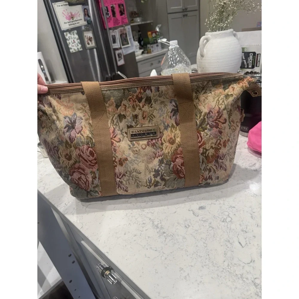 vintage Vanderbilt Studios floral tapestry duffel bag